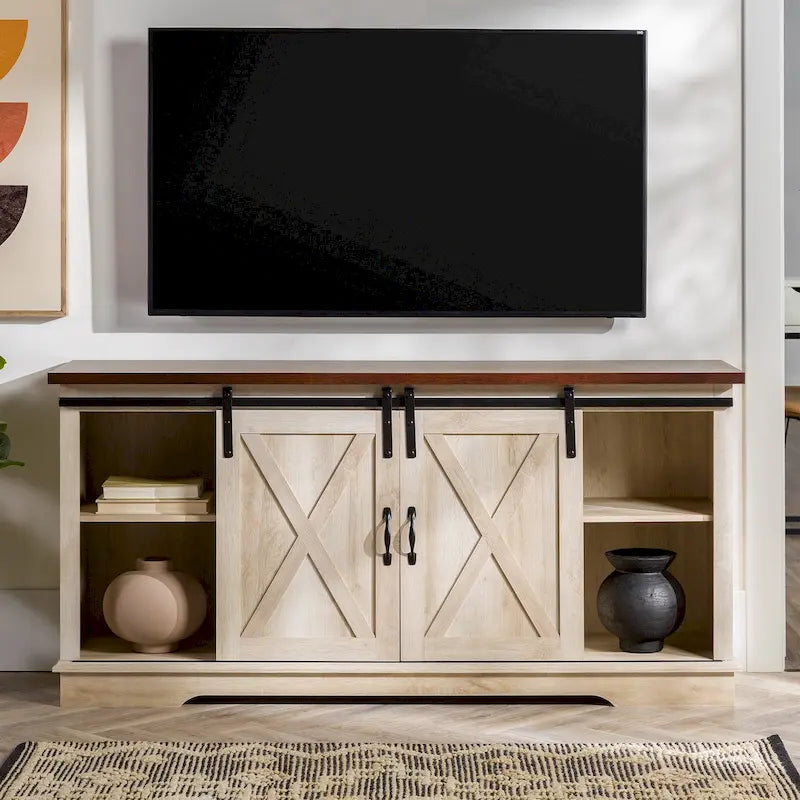 Meuble TV de 58 pouces avec portes de grange coulissantes