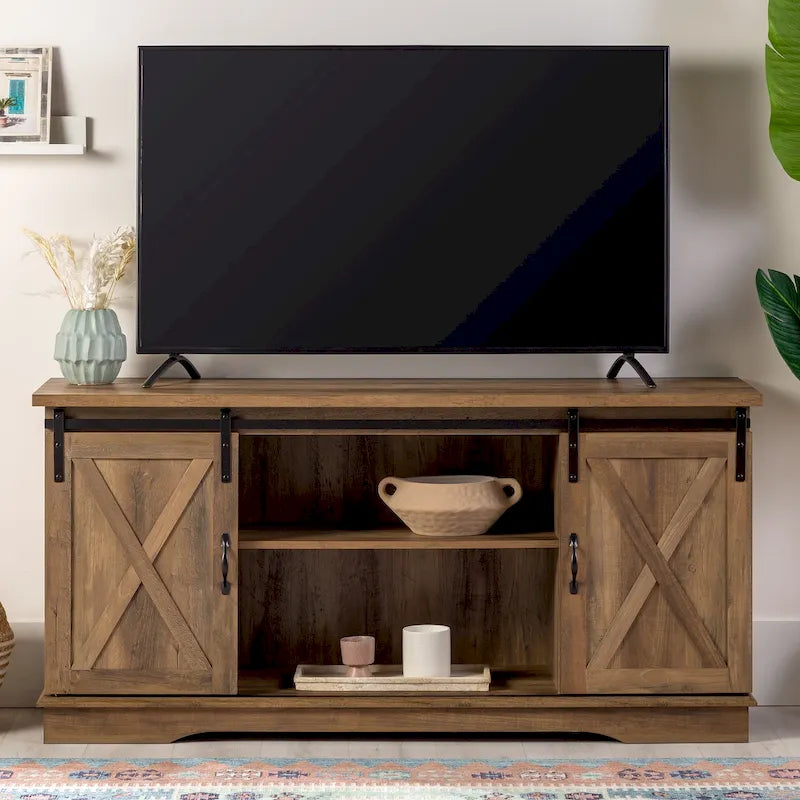 Meuble TV de 58 pouces avec portes de grange coulissantes
