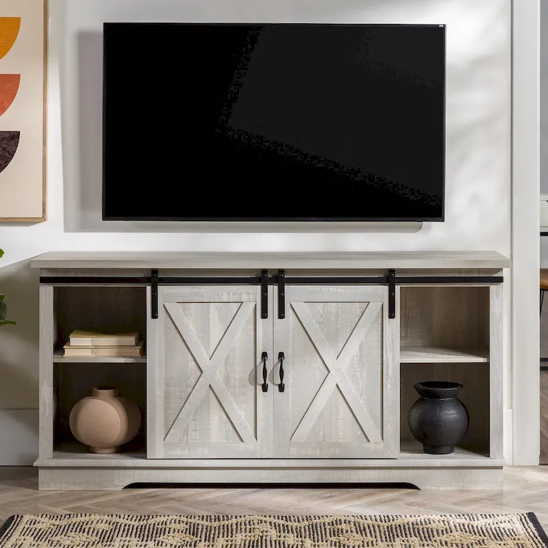 Meuble TV de 58 pouces avec portes de grange coulissantes