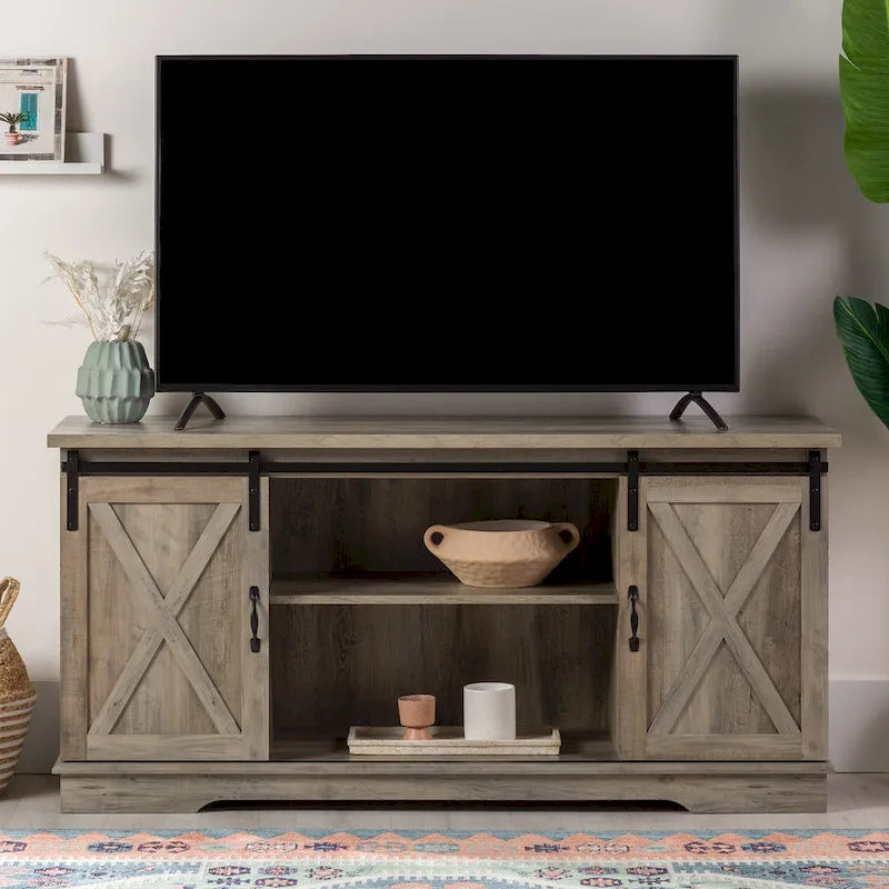 Meuble TV de 58 pouces avec portes de grange coulissantes
