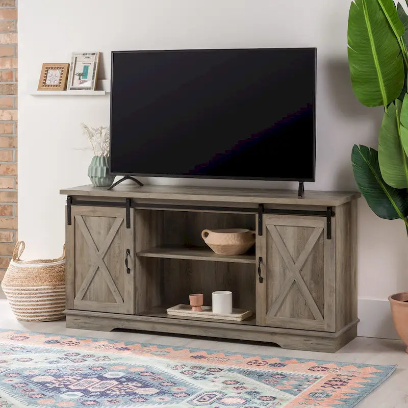Meuble TV de 58 pouces avec portes de grange coulissantes