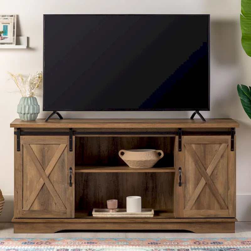 Meuble TV de 58 pouces avec portes de grange coulissantes