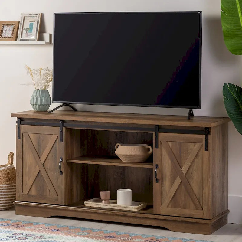 Meuble TV de 58 pouces avec portes de grange coulissantes