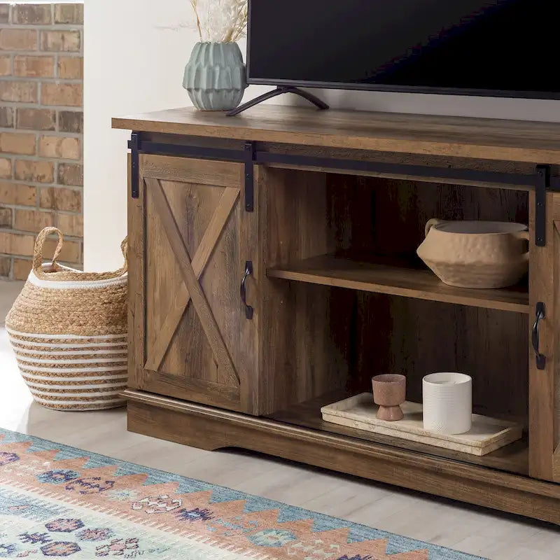 Meuble TV de 58 pouces avec portes de grange coulissantes