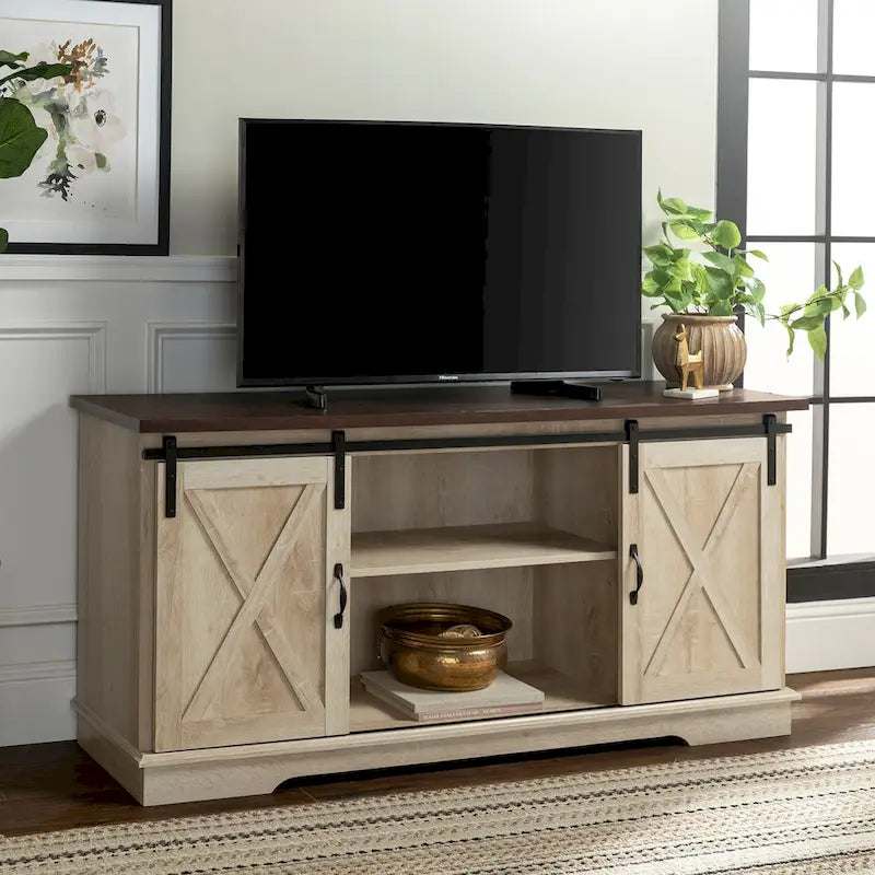 Meuble TV de 58 pouces avec portes de grange coulissantes