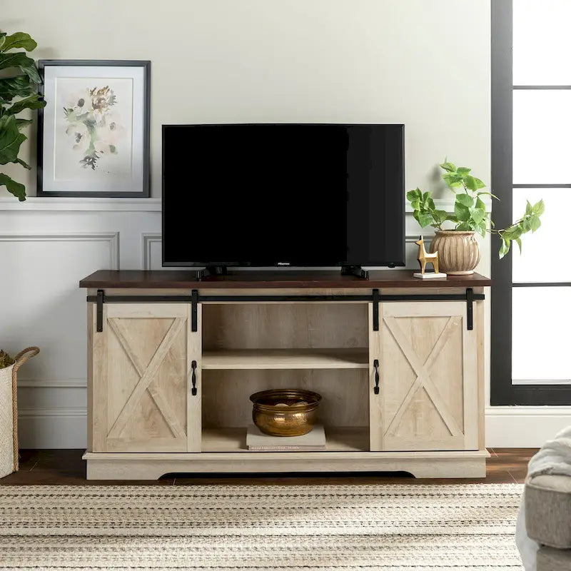 Meuble TV de 58 pouces avec portes de grange coulissantes