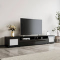 Mueble para TV negro de 82.6 con puertas de apertura a presión e iluminación LED para televisores de 90