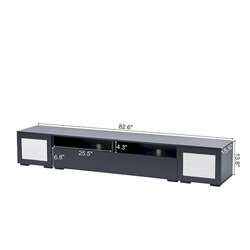 Mueble para TV negro de 82.6 con puertas de apertura a presión e iluminación LED para televisores de 90
