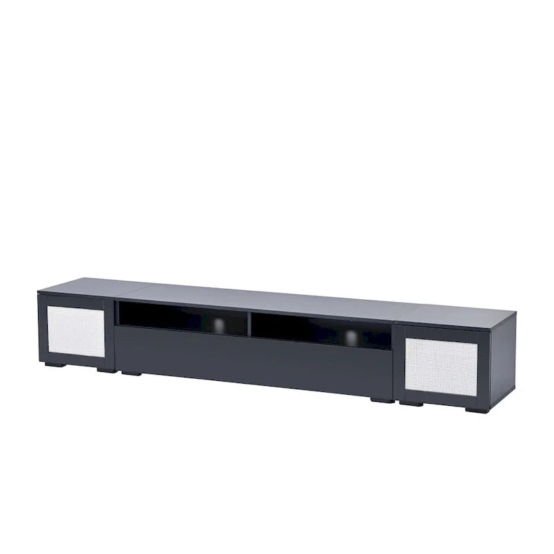 Mueble para TV negro de 82.6 con puertas de apertura a presión e iluminación LED para televisores de 90