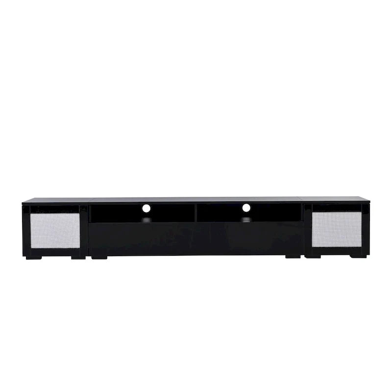 Mueble para TV negro de 82.6 con puertas de apertura a presión e iluminación LED para televisores de 90