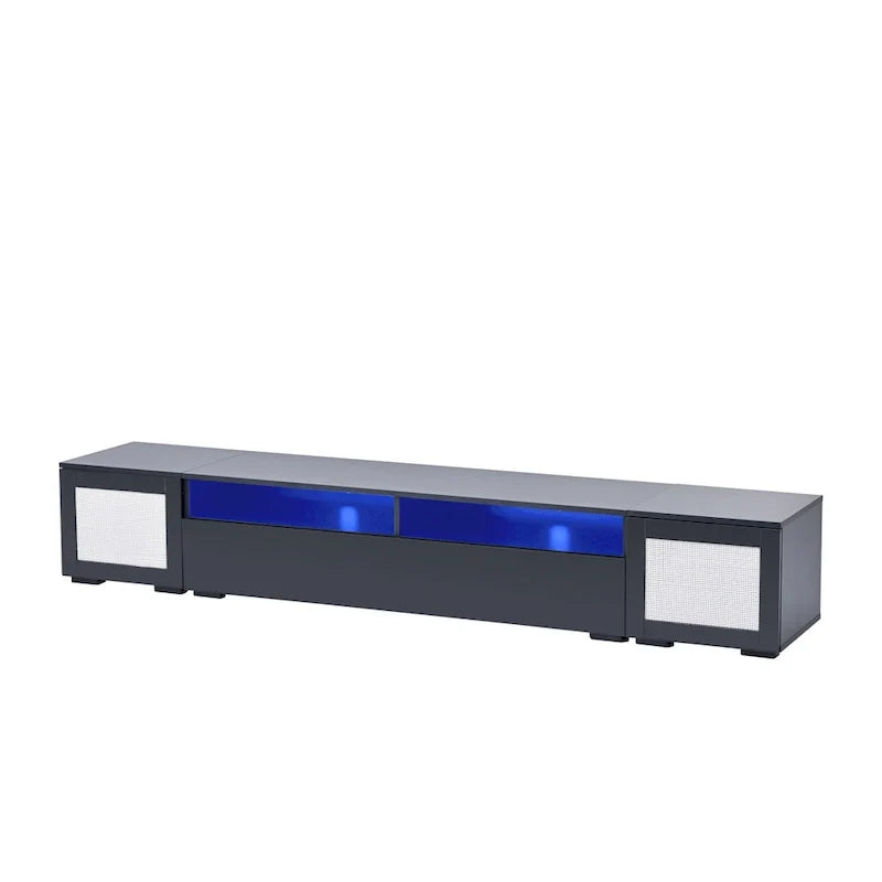 Mueble para TV negro de 82.6 con puertas de apertura a presión e iluminación LED para televisores de 90