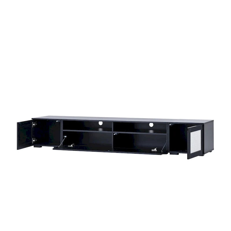 Mueble para TV negro de 82.6 con puertas de apertura a presión e iluminación LED para televisores de 90
