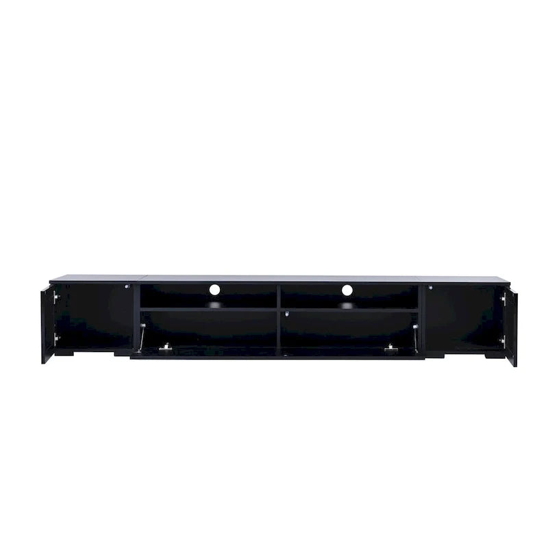 Mueble para TV negro de 82.6 con puertas de apertura a presión e iluminación LED para televisores de 90