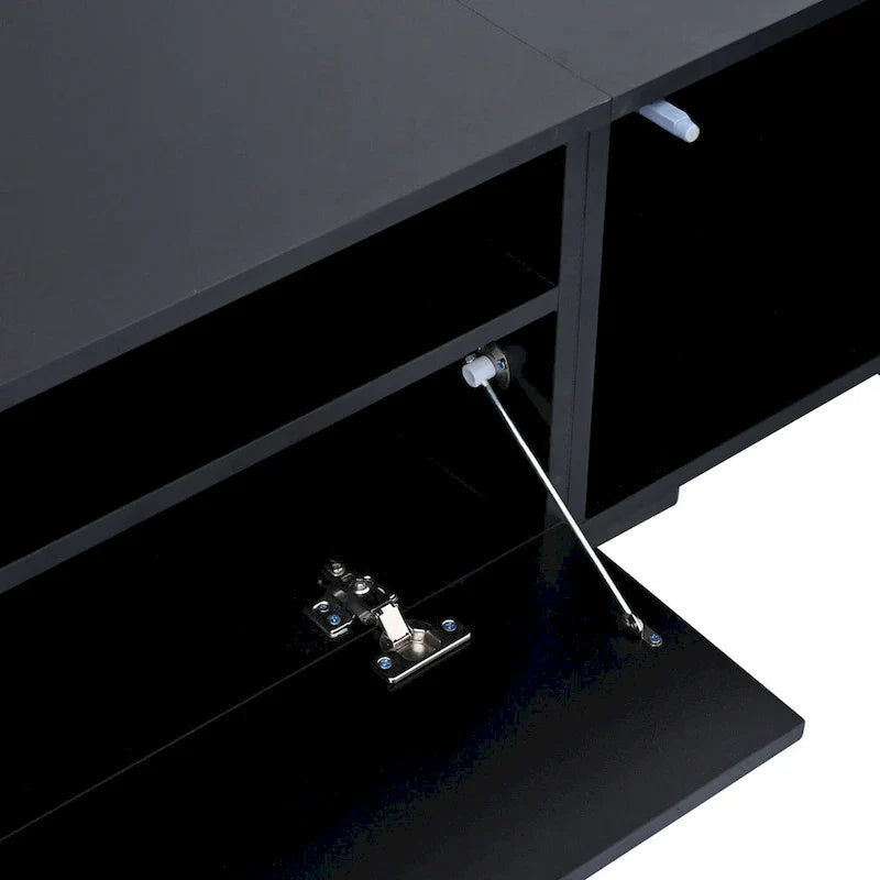 Mueble para TV negro de 82.6 con puertas de apertura a presión e iluminación LED para televisores de 90