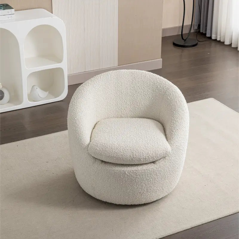 Fauteuil tonneau en bouclé blanc crème de 31 pouces avec base pivotante