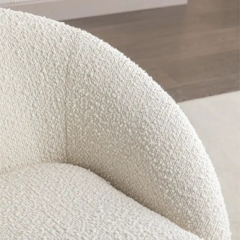 Sillón barril de bouclé color blanco crema de 31 con base giratoria