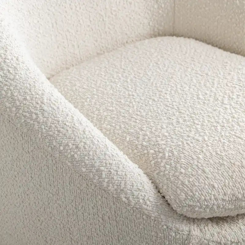 Sillón barril de bouclé color blanco crema de 31 con base giratoria