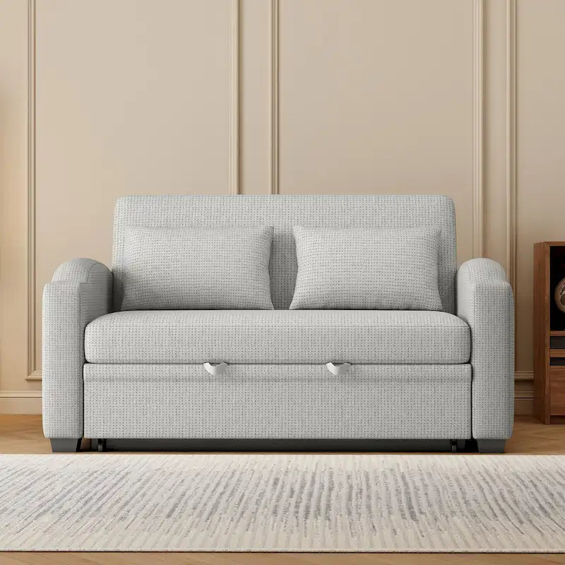 Sofá cama biplaza convertible de chenilla con respaldo ajustable, puertos USB y portavasos