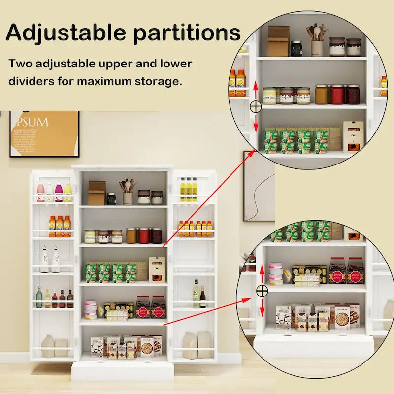 Alacena de cocina con LED de 50 pulgadas, aparador independiente con 2 puertas con estantes y 2 repisas ajustables