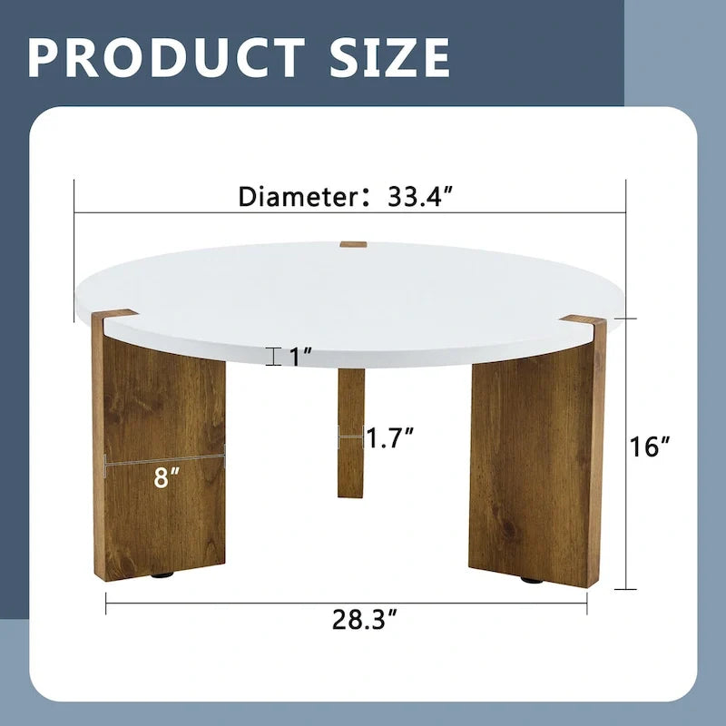 Mesa de centro redonda con patas rectangulares, mesa central de madera para el hogar y mesa auxiliar para la sala