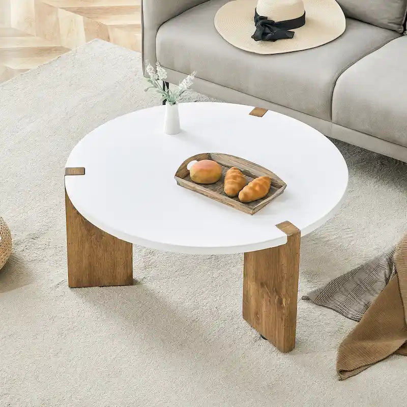 Table basse ronde avec pieds rectangulaires, table centrale en bois pour la maison, table d’appoint pour le salon