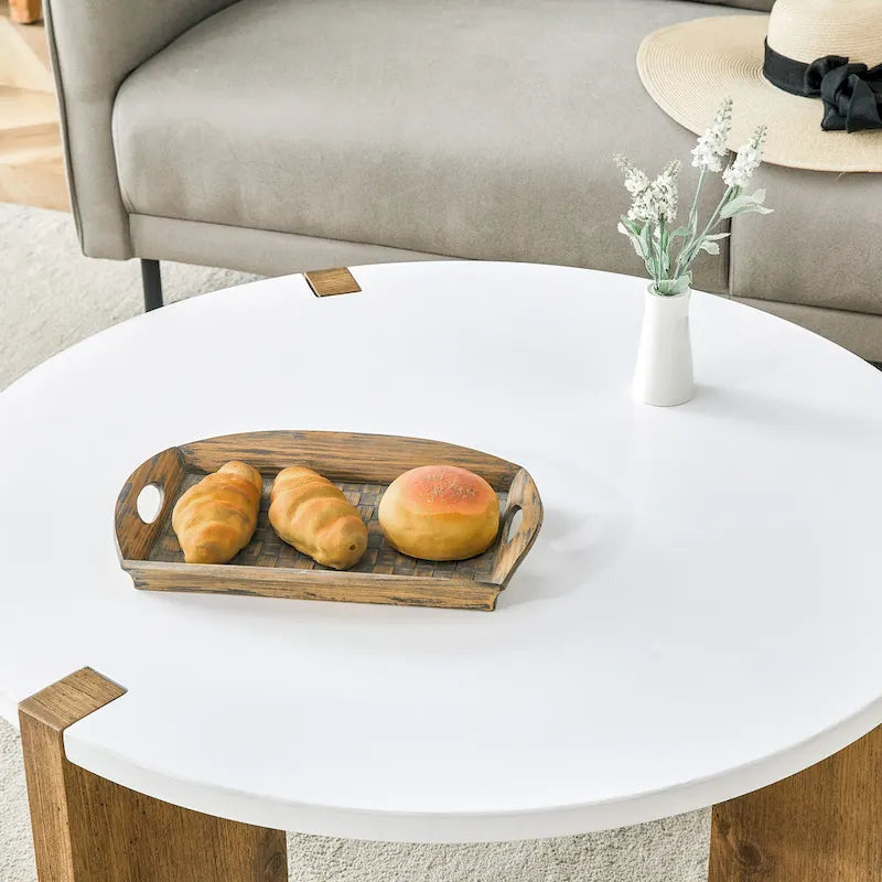 Table basse ronde avec pieds rectangulaires, table centrale en bois pour la maison, table d’appoint pour le salon