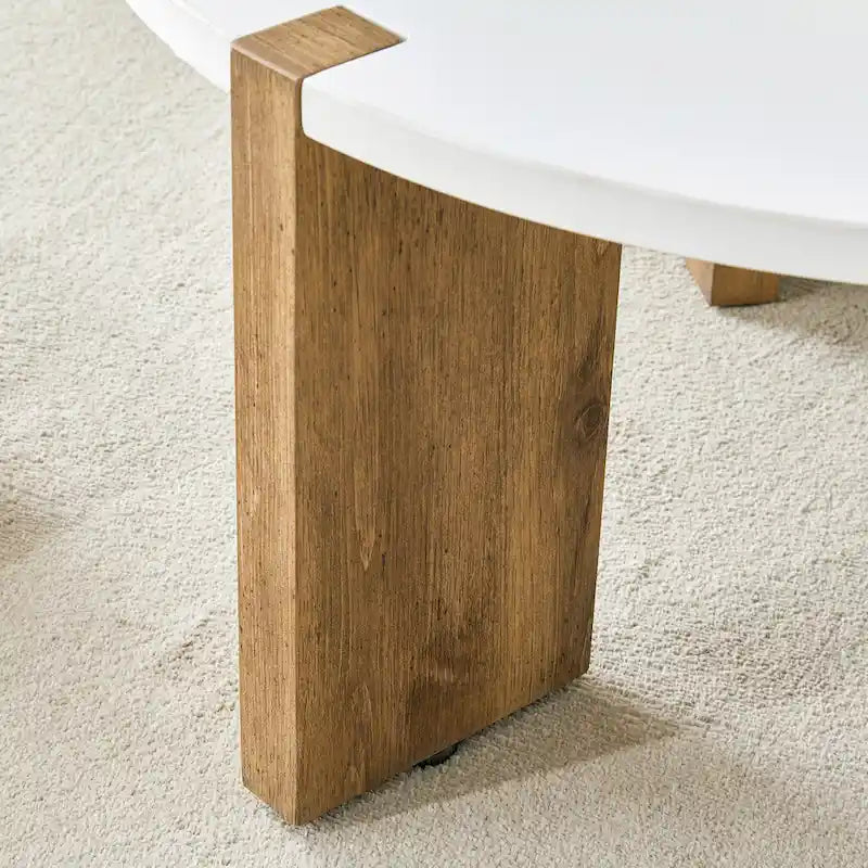 Table basse ronde avec pieds rectangulaires, table centrale en bois pour la maison, table d’appoint pour le salon