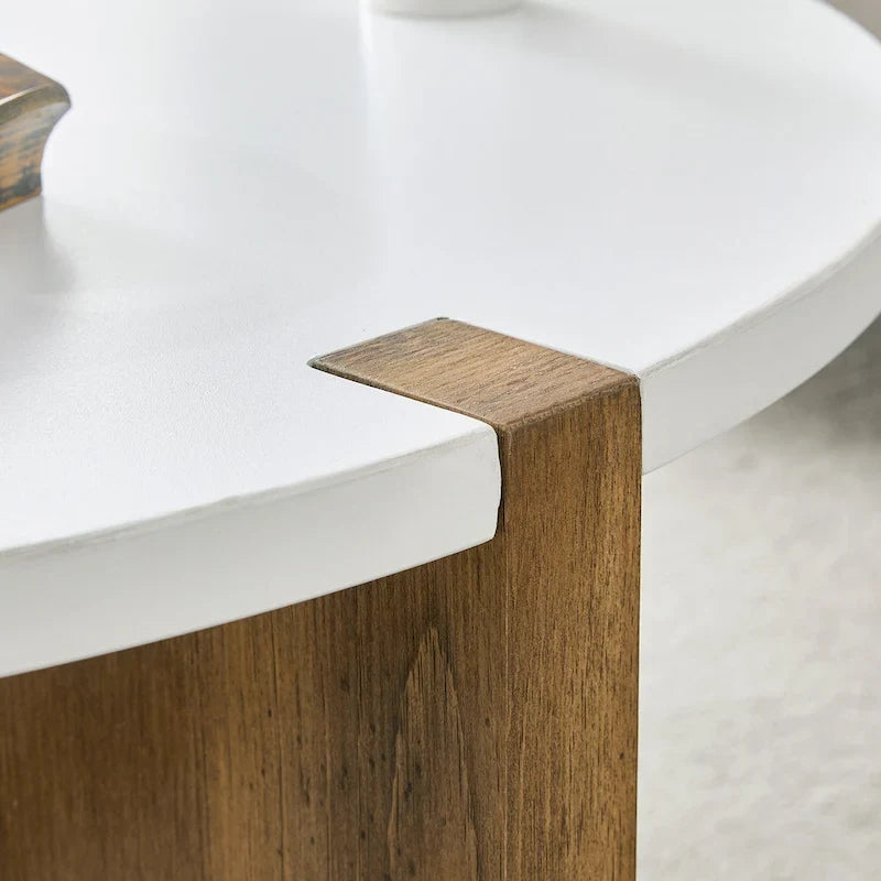 Table basse ronde avec pieds rectangulaires, table centrale en bois pour la maison, table d’appoint pour le salon