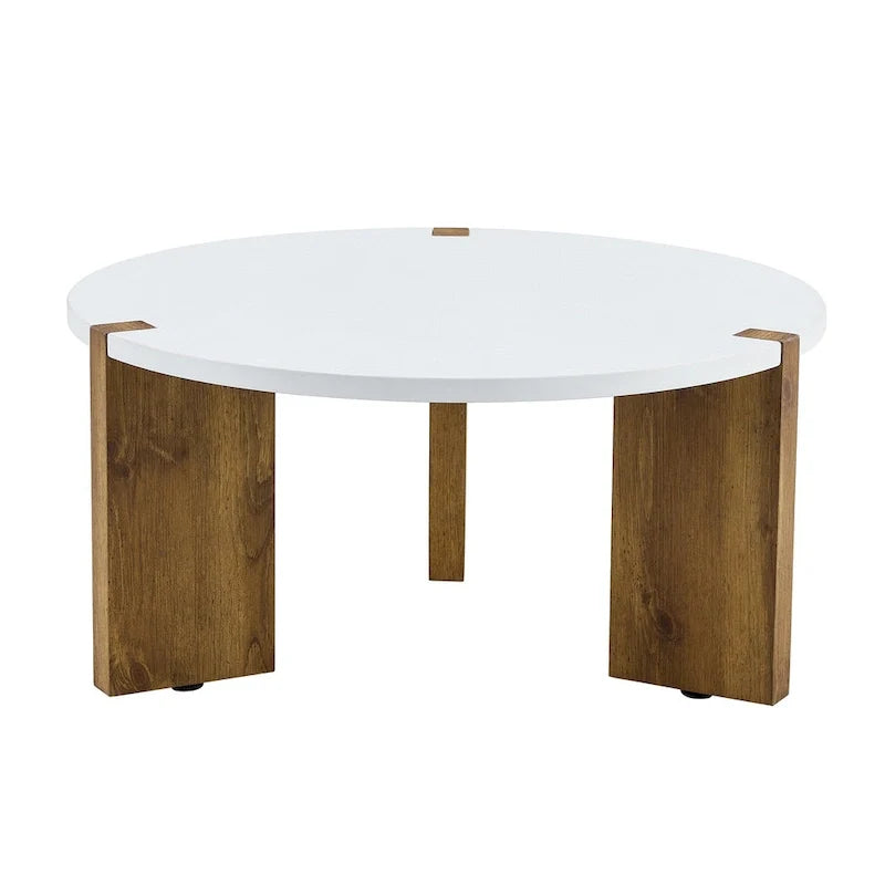 Table basse ronde avec pieds rectangulaires, table centrale en bois pour la maison, table d’appoint pour le salon
