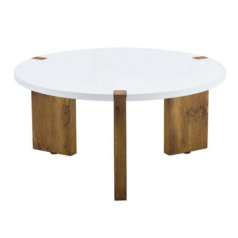 Table basse ronde avec pieds rectangulaires, table centrale en bois pour la maison, table d’appoint pour le salon