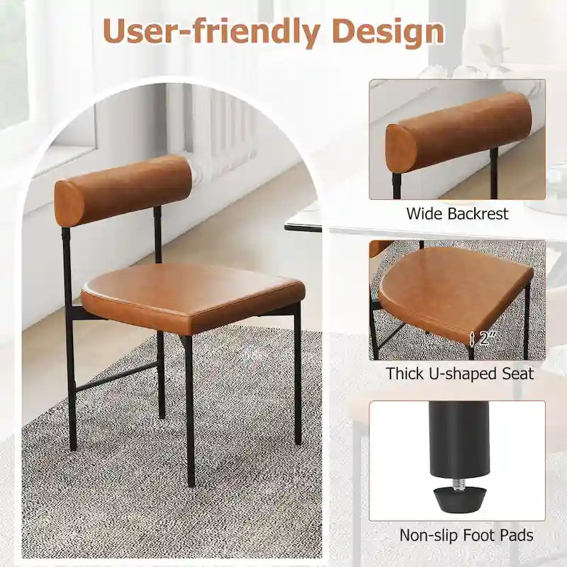 Dining Chair Set of 2 Faux Leather Upholstered Kitchen Side