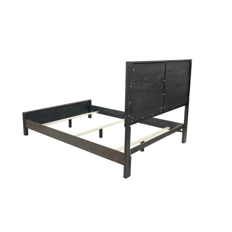Mueble de dormitorio rústico contemporáneo espresso: cama de madera tamaño queen de 1 pieza con cabecero de diseño en X y aspecto único