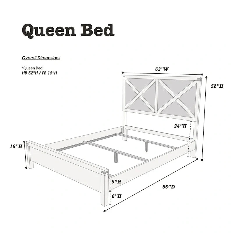 Mueble de dormitorio rústico contemporáneo espresso: cama de madera tamaño queen de 1 pieza con cabecero de diseño en X y aspecto único