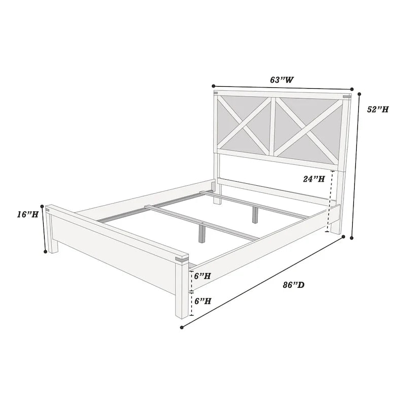 Mueble de dormitorio rústico contemporáneo espresso: cama de madera tamaño queen de 1 pieza con cabecero de diseño en X y aspecto único