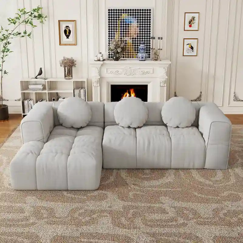 Canapé sectionnel en chenille en L de 103 L avec fauteuil inclinable à gauche et coussins