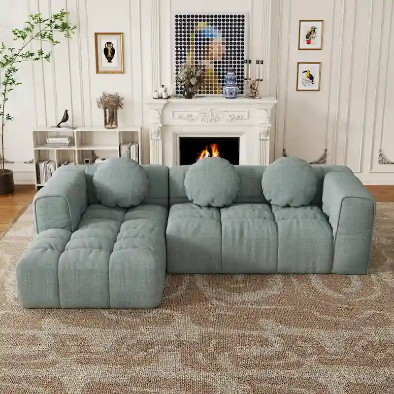103 L-Shaped Chenille Sectional Sofa with Left Recliner & Pillows