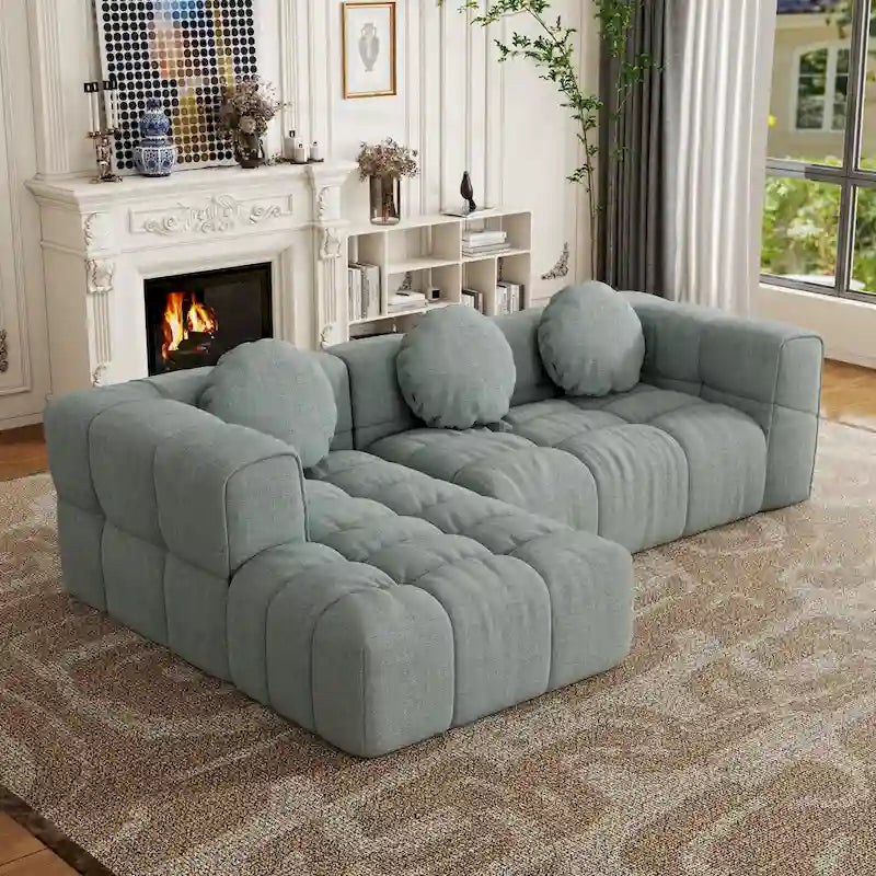 Canapé sectionnel en chenille en L de 103 L avec fauteuil inclinable à gauche et coussins