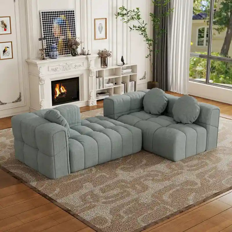 Canapé sectionnel en chenille en L de 103 L avec fauteuil inclinable à gauche et coussins
