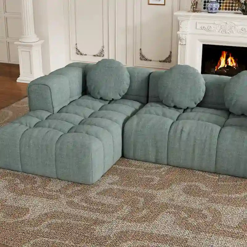 Canapé sectionnel en chenille en L de 103 L avec fauteuil inclinable à gauche et coussins
