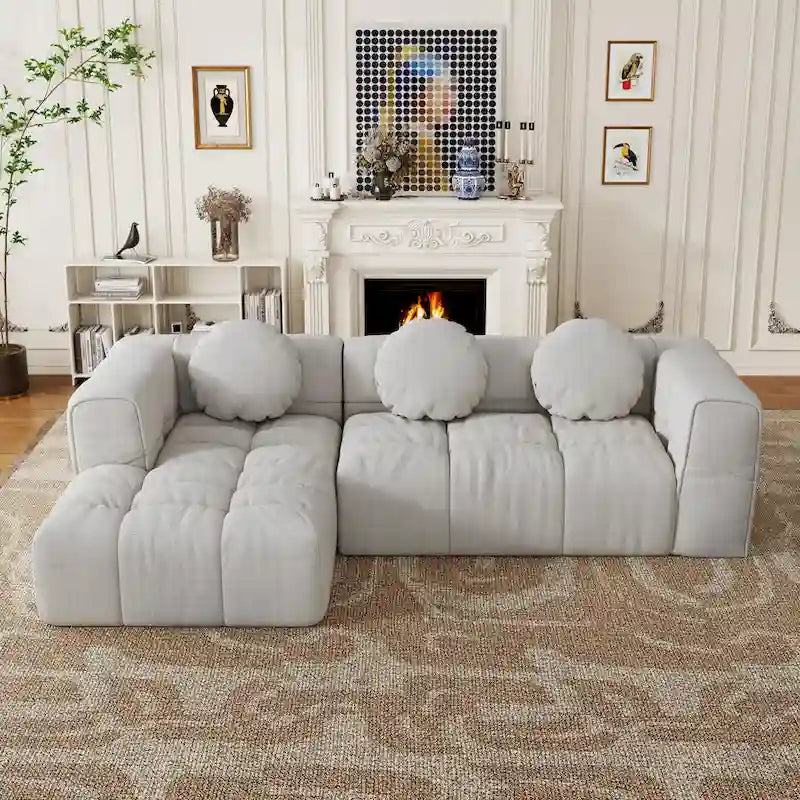 Canapé sectionnel en chenille en L de 103 L avec fauteuil inclinable à gauche et coussins