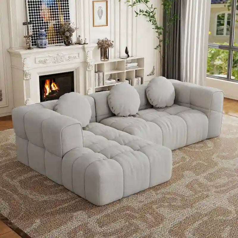 Canapé sectionnel en chenille en L de 103 L avec fauteuil inclinable à gauche et coussins