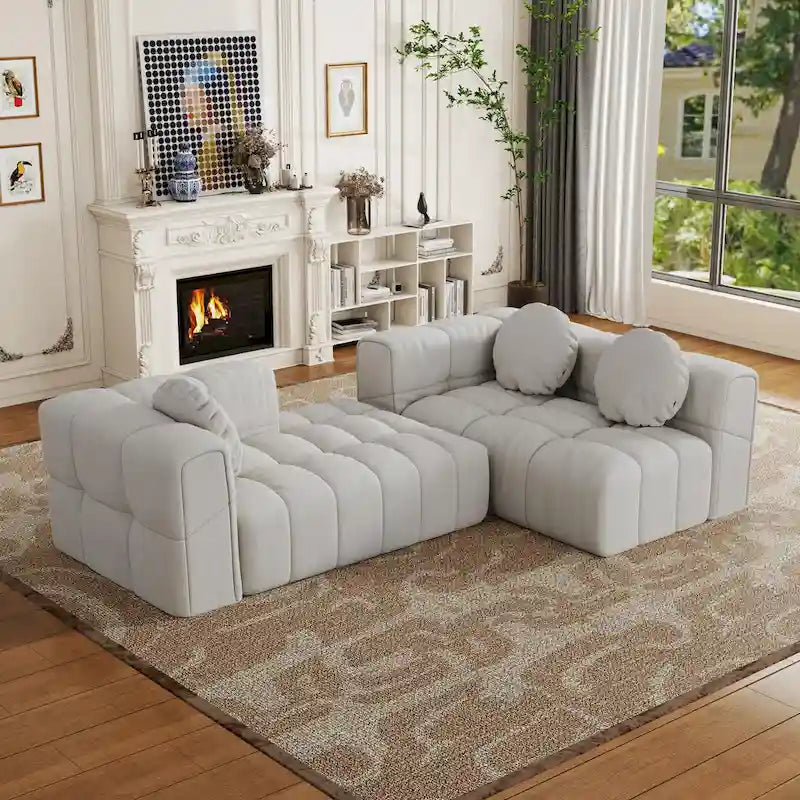 Canapé sectionnel en chenille en L de 103 L avec fauteuil inclinable à gauche et coussins