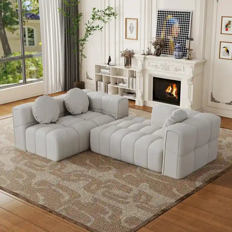 Canapé sectionnel en chenille en L de 103 L avec fauteuil inclinable à gauche et coussins