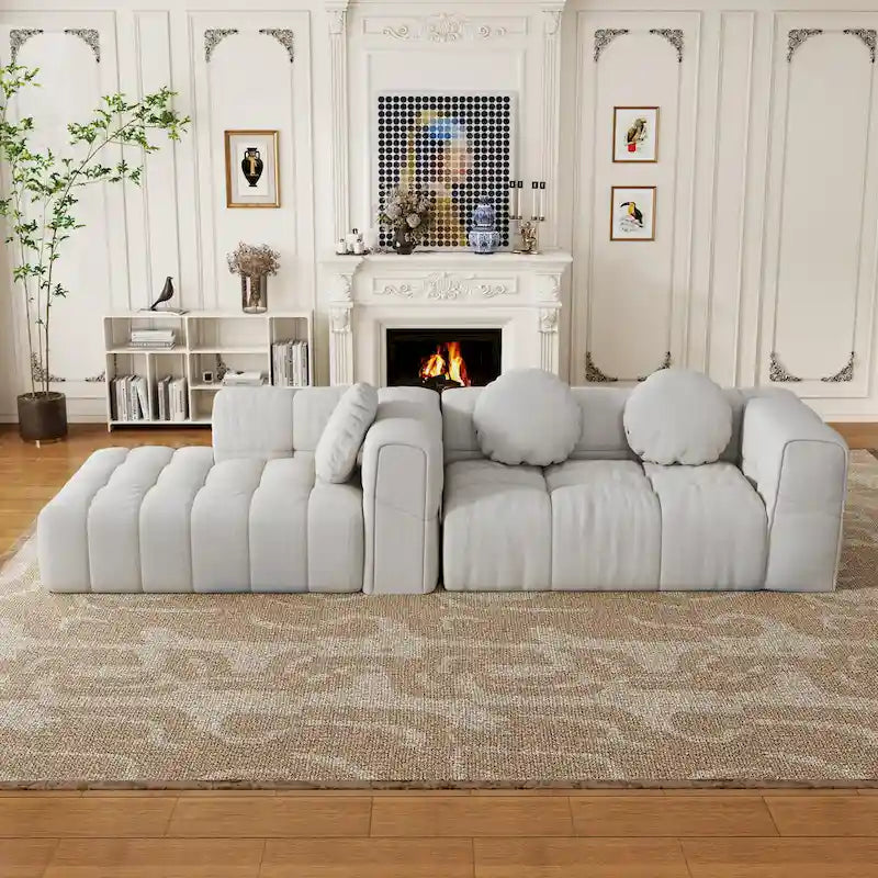 Canapé sectionnel en chenille en L de 103 L avec fauteuil inclinable à gauche et coussins