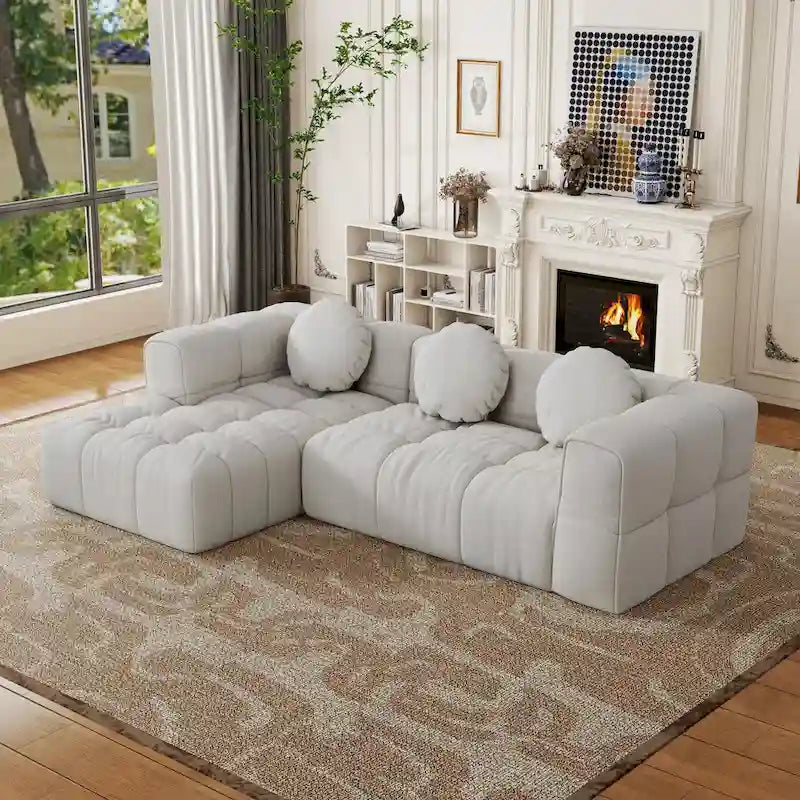 Canapé sectionnel en chenille en L de 103 L avec fauteuil inclinable à gauche et coussins