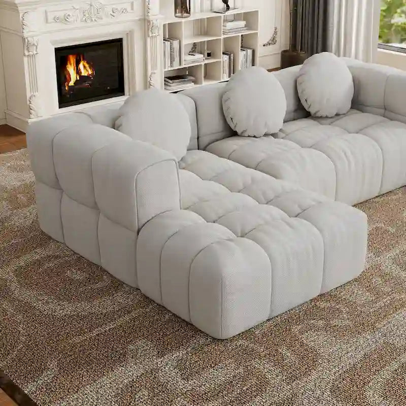 Canapé sectionnel en chenille en L de 103 L avec fauteuil inclinable à gauche et coussins