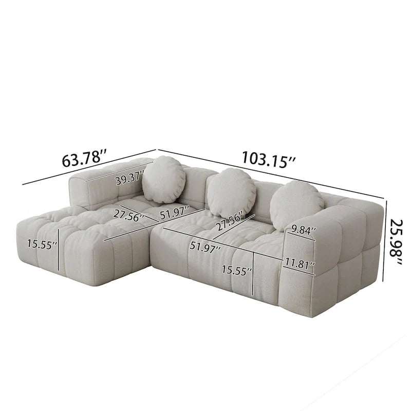Canapé sectionnel en chenille en L de 103 L avec fauteuil inclinable à gauche et coussins