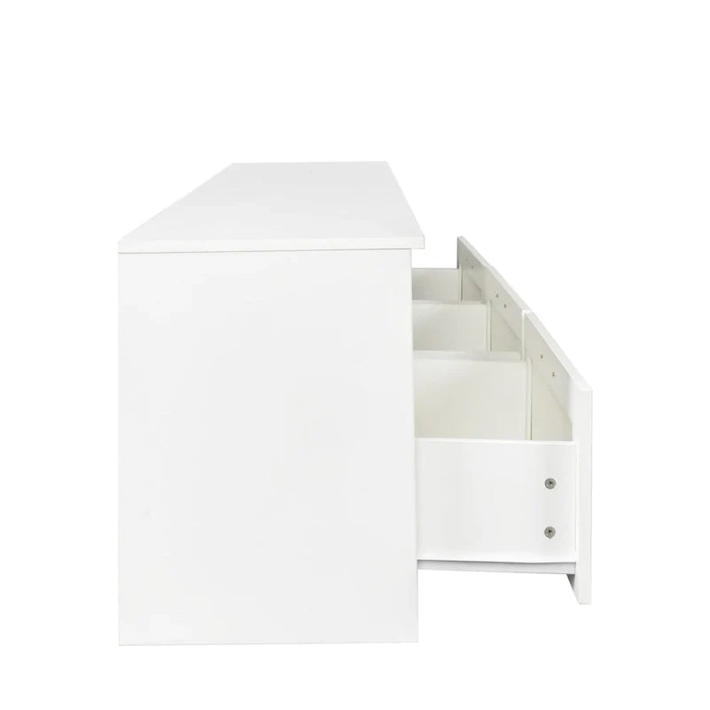 White 70 TV Stand with Open Storage & Drawers for Living Room