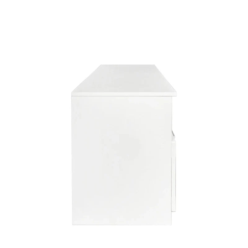 White 70 TV Stand with Open Storage & Drawers for Living Room