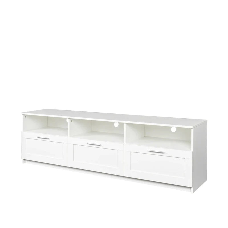 White 70 TV Stand with Open Storage & Drawers for Living Room